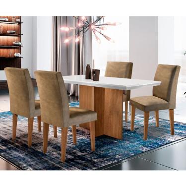 Imagem de Conjunto de Mesa de Jantar Ane com 4 Cadeiras Estofadas Grécia I Animalle Off White e Chocolate