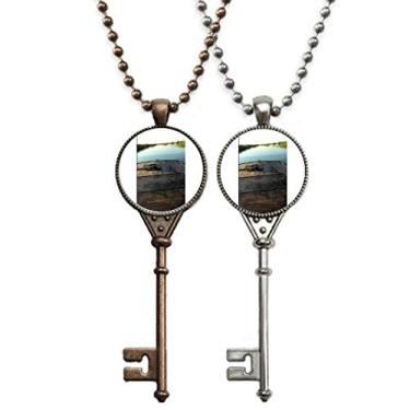 Imagem de OFFbb-USA Dois lados Paddy Field Art Deco Presente Fashion Chaveiro Pingente Joias Decoração Casal