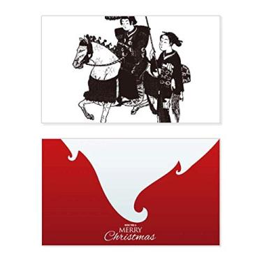 Imagem de Japan Women Riding Horse Sketch Holiday Merry Christmas Cartões de parabéns Mensagem de Natal