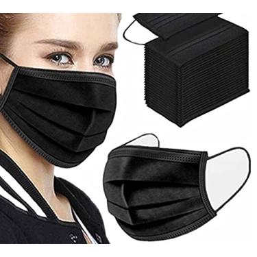 Imagem de Mascara Descartavel Tripla Camada Com Elastico e Clip Nasal - 50 Und (Preta)