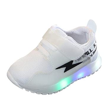 Imagem de Bons sapatos para bebês crianças meninas meninos luz LED sapatos luminosos sapatos esportivos todos os passos, Branco, 6.5 Little Kid