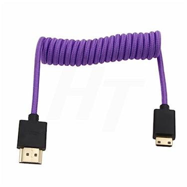 Imagem de HangTon 8K 4K 60p Mini HDMI para HDMI 2.1 cabo enrolado trançado para Nikon Z5 Z7 D750 Sony CX7 SR7E Canon EOS R RP 5DIV ATOMOS Ninja V Portkeys Monitor de vídeo assistente tipo A C