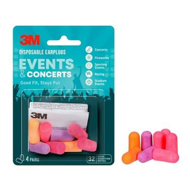 Imagem de 3M Tampões de ouvido descartáveis para eventos e shows, 4 pares (8 plugues no total), classificação de redução de ruído (NRR) 32 dB, bom ajuste, permanece no lugar, design macio e suave, fácil de