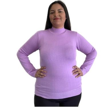 Imagem de Blusa De Frio Feminina Suéter Gola Alta Plus Size Trico Tricot G Gg (BR, Numérico, 46, 50, Plus Size, Regular, Lilás)