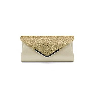 Imagem de BYKOINE Bolsa feminina envelope clutch com lantejoulas bolsa noturna brilhante com alça removível, Dourado, One Size