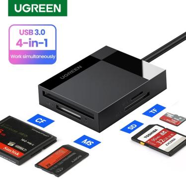 Imagem de Ugreen-leitor de cartão usb3.0 4 em 1  cartão sd micro sd tf cf ms  adaptador de cartão compacto