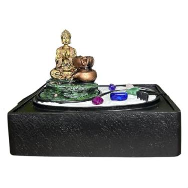 Imagem de Fonte de Água decorativa Cascata Buda Hindu Feng Shui + Jardim Zen Miniatura Meditação Relaxamento