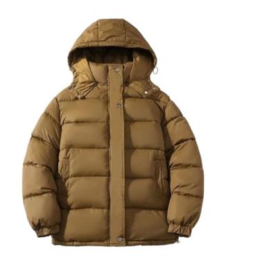 Imagem de Aoleaky Jaqueta de inverno masculina parkas grossa com capuz streetwear casaco quente roupas soltas jaquetas casuais sobretudo masculino, Caqui, P