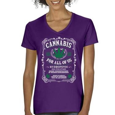 Imagem de Camiseta feminina cannabis for All gola V 420 folha de maconha fumar maconha legalizar maconha engraçado alto stoner humor maconheiro, Roxa, GG