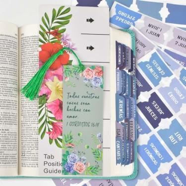 Imagem de Guias de índice da Bíblia Espanhola Novo e Antigo Testamento Design Floral Laminado Fosco, Materiais para Diário da Bíblia - 122 peças (azul)