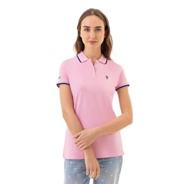 Imagem de U.S. Polo Assn. Camisa polo feminina clássica stretch piqué - camisas femininas de algodão manga curta -, Rosa clássico, P