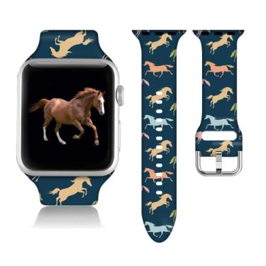 Imagem de Compatível com bonito relógio Apple Watch 38/40/41/42/44/45 mm para mulheres homens, silicone macio cavalo animal presentes decorações pulseira de substituição para iWatch série 7 6 5 4 3 2 1 SE.38mm/40mm/41mm