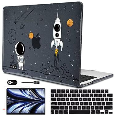 Imagem de LCMOCICO Capa para MacBook Air 2025 de 13,6 polegadas M4 A3240 M3 A3113 M2 A2681 2022 2023 2024, capa rígida de plástico com glitter preto impresso para Mac Air M4 Chip Touch ID, astronautas e