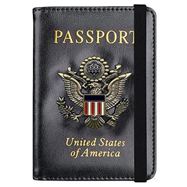 Imagem de Ciana Carteira de passaporte RFIX de couro com bloqueio de RFID com compartimento para cartão de vacina, Preto, Compacto