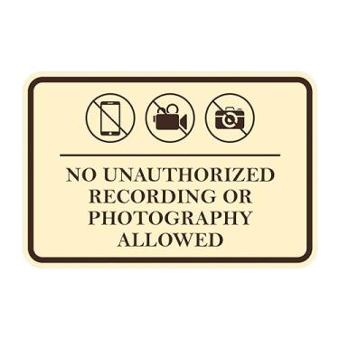 Imagem de Signs ByLITA Moldura clássica sem gravação não autorizada ou fotografia permitida placa de porta ou parede plástico ABS durável | Gravação a laser | fácil instalação | Placa de tribunal (marfim/marrom