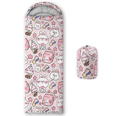 Imagem de QOOMO Sacos de dormir Kawaii com estampa de coelho, 3 estações, clima quente e frio, leve, sacos de dormir à prova d'água para adultos e crianças, viagens e ao ar livre, equipamentos de acampamento,