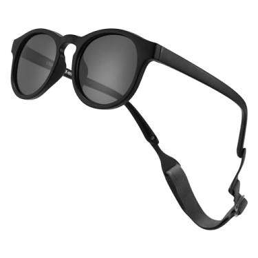 Imagem de LIU·WEN Óculos de sol redondos para bebês polarizados com alça - UV400 flexível para bebês meninos meninas de 0 a 24 meses, Lente A5 preto fosco/cinza, Medium