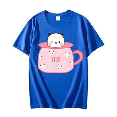 Imagem de Camisetas femininas engraçadas com estampa de xícara de chá Yier rosa e gola redonda, Azul, XXG