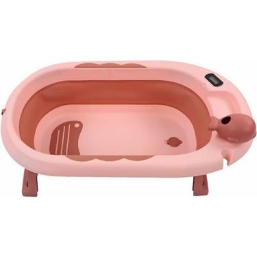 Imagem de BANHEIRA DOBRÁVEL PARA BEBÊS COM TERMÔMETRO DIGITAL INTEGRADO (rosa)