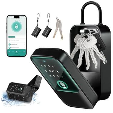 Imagem de Moquin SAFESmart Lockbox para chaves de casa, cofre de impressão digital, caixa de chave Bluetooth com 5 maneiras de desbloquear impressão digital, controle de aplicativo, cartão de acesso, senhas,