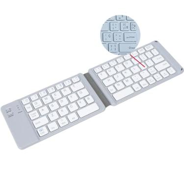 Imagem de HAOWSTRANG ABNT2 Teclado Bluetooth, teclado dobrável sem fio portátil, mini teclado sem fio recarregável BT, teclado móvel com USB, teclado dobrável para tablets, laptops (Branco)