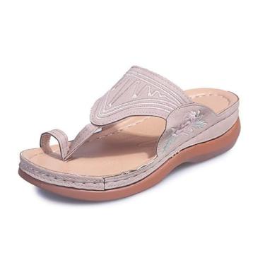 Imagem de Sandálias femininas casuais confortáveis, moda primavera e verão, sandálias planas de metal com letra de metal para correção do pé, para chinelos de caminhada com correção de joanete(Pink,36 EU)