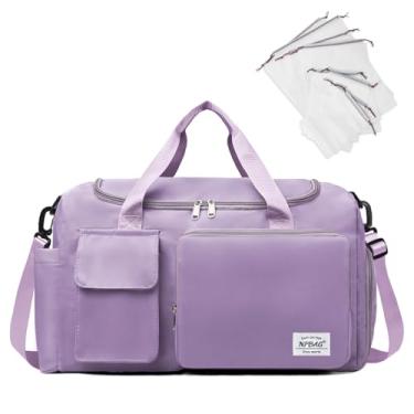 Imagem de NPBAG Bolsa esportiva feminina de viagem, bolsa grande expansível para carregar no fim de semana, bolsa de treino de ginástica, bolsa noturna, bolsa hospitalar para mamãe para trabalho de parto e entrega, Roxo claro, Versão Pro