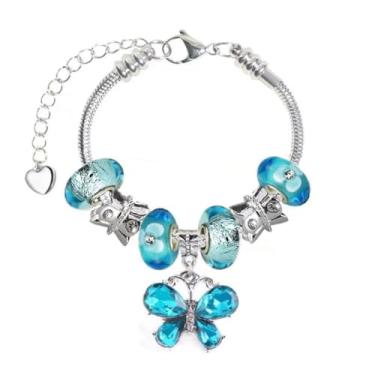 Imagem de White Birch Pulseiras Pandora com berloques ajustáveis de 17 a 21 cm, joias de flores e borboletas, 8 3 inch, Vidro, Diamante