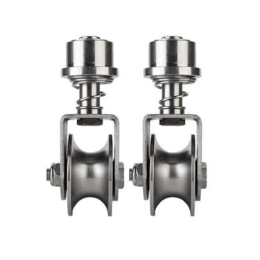 Imagem de 2 peças 2,5 pol. 304 aço inoxidável U sulco mola roda rodízio para portão deslizante, portão de enrolar, trilho invertido, máquinas industriais