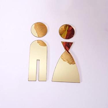Imagem de 3D Toilet Door Sign, 15/20/25cm Acrylic Mirror Wooden Wedding Party Decoration Toilet Door Sign Bathroom WC Modern Style Wall Sticker Home Decor (Color : Gold, Size : 25cm Height)