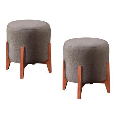 Imagem de Conjunto - 2 Puffs Banqueta Thor Luxo Castellar Móbile Linho Cappuccino