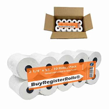 Imagem de Rolo de papel de recibo para máquina de cartão de crédito com terminal quadrado 6,35 x 135 cm (10 rolos - espessura de papel 48 GSM) BuyRegisterRolls