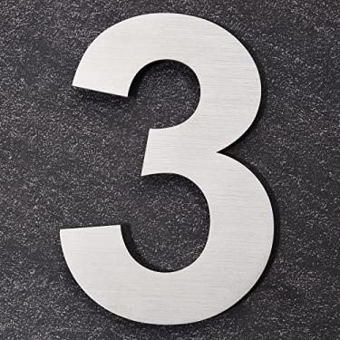 Imagem de Cobata Modern House Numbers-Número de endereço residencial flutuante de 20 cm de aço inoxidável/prata número 3