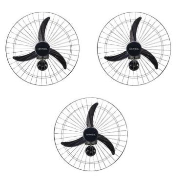 Imagem de Kit 3 Ventiladores Osc Parede 60cm Preto -  Bivolt 543 - VENTSOL, Bivo