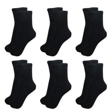 Imagem de Kit C/6 Pares Meias Lisa Cano Longo Algodão Adulto Masculina Unissex E