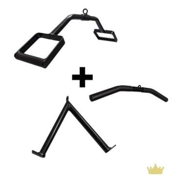 Imagem de Kit Puxadores Barra Pulley Romano 70cm e Puxador V e Curva 60cm - Rei 