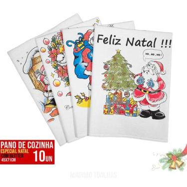 Imagem de Kit 10 Panos de Prato Copa Decorado Natal 45x71 Acabamento Glitter - L