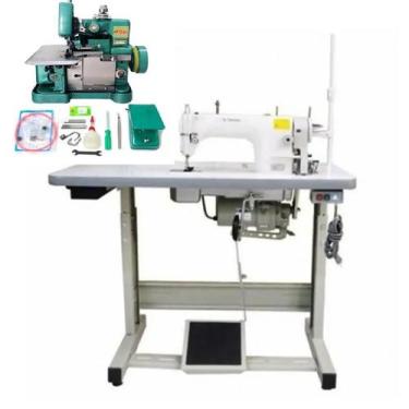 Imagem de Reta Industrial Yamata + Overlock Chinezinha, 220V, Verde