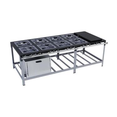 Imagem de Fogão Industrial 8 Bocas 40X40 com Chapa e Forno Luxo Metalmaq, Gás Na