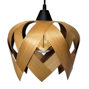 Imagem de Luminaria Pendente Madeira Sala Mesa Ilha Bancada Lúpulo P - Caroá, E2