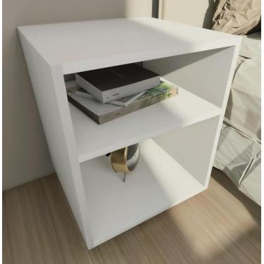Imagem de Mesa cabeceira nicho quarto 39x50x37 Branco pés amadeirados - Móveis N