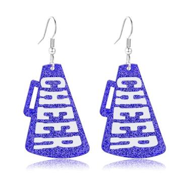 Imagem de WCRAZYE Brincos femininos de megafone de torcida feitos à mão para dia de jogo de rúgbi de futebol e futebol americano em equipe, declaração de torcedor, brincos para mães, meninas, presentes de time