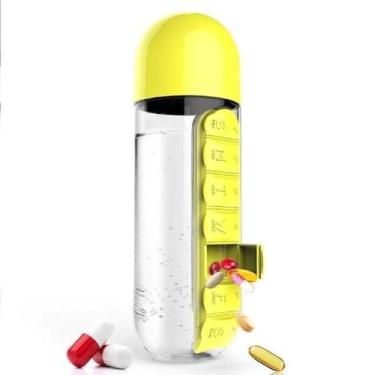 Imagem de Garrafa 600ml 2em1 com Porta Comprimidos Semanal - Zn, AMARELO