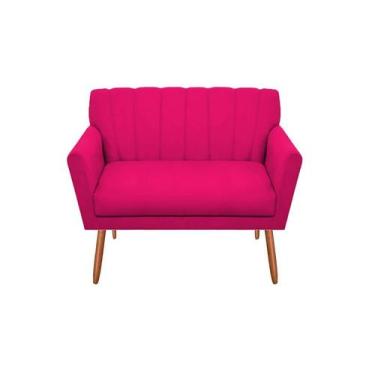 Imagem de Namoradeira Decorativa Cecília Couro Rosa Pink 2 Lugares Pés Madeira M