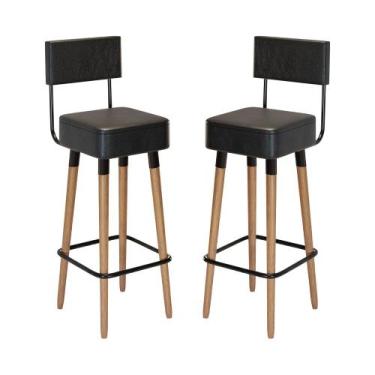 Imagem de Kit 02 Bancos Banquetas Pés Palito Barcelona material sintético Preto 