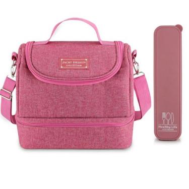 Imagem de Bolsa Térmica Marmita Lancheira Necessaire 2 Divisórias Compartimentos