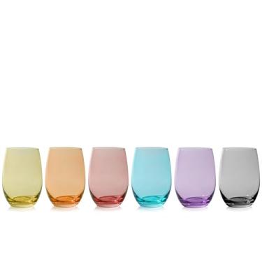 Imagem de True Copos de vinho sem haste de vinho em tons pastéis, copos duráveis e coloridos para coquetéis, coquetéis, bebidas, sucos, copos de smoothie e milkshake, utensílios para bebidas, 525 g, conjunto de