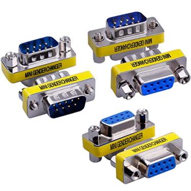 Imagem de Warmstor Pacote com 6 adaptadores serial RS232 de 9 pinos DB9 acoplador fêmea para fêmea DB9 conector fêmea para macho DB9 macho para macho mini trocador de gênero