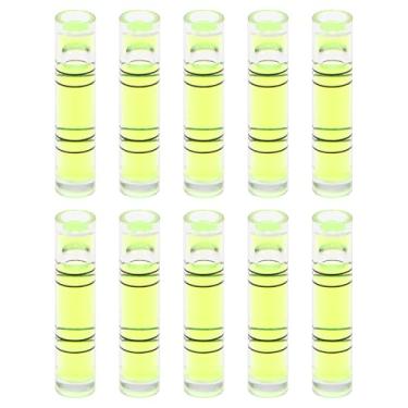 Imagem de HARFINGTON 10 frascos cilíndricos pequenos de nível de bolha de 6,3 x 29 mm PMMA mini ferramentas de layout de medição de nível de bolha horizontal para trailers e TV