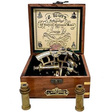 Imagem de Réplica de Sextante Náutico de Latão Vintage J Scott com Caixa de Madeira Telescópio Celestial de Instrumento Marítimo com Duas Mira Dupla
